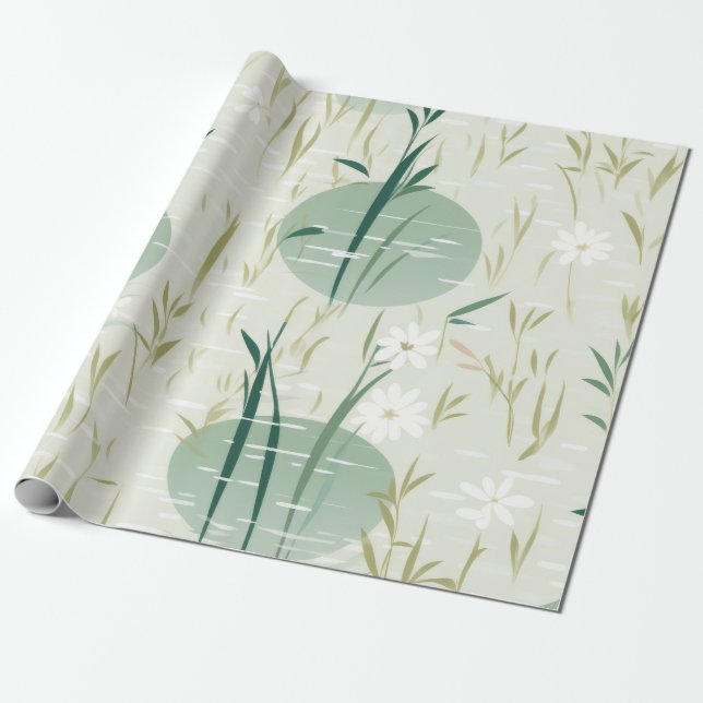 Papel De Regalo Serena Flor de Bambú Asiática (10) (Desenrollado)