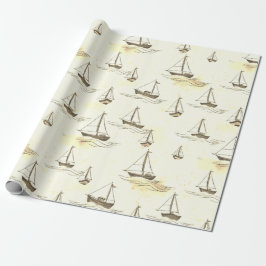Papel De Regalo Serene Beige Vela Bote con motivos marítimos