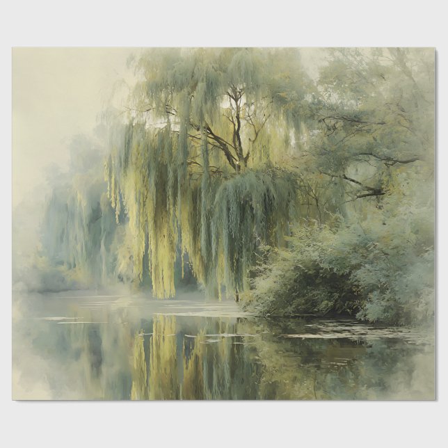 Papel De Regalo Serene Willow Tree Reflection Nature Art (10) (Superficie plana)