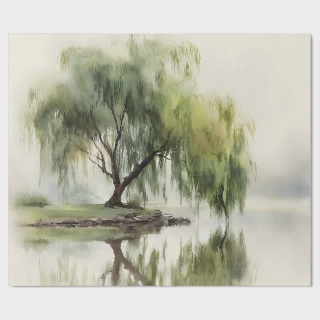 Papel De Regalo Serene Willow Tree Reflection Nature Art (12) (Superficie plana)