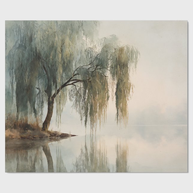 Papel De Regalo Serene Willow Tree Reflection Nature Art (13) (Superficie plana)