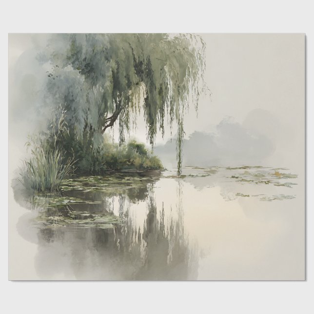Papel De Regalo Serene Willow Tree Reflection Nature Art (2) (Superficie plana)
