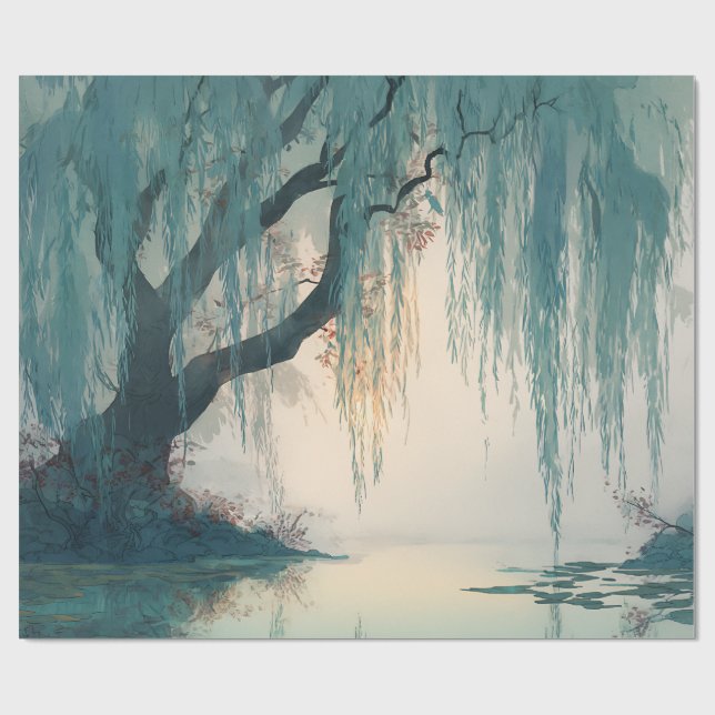 Papel De Regalo Serene Willow Tree Reflection Nature Art (3) (Superficie plana)