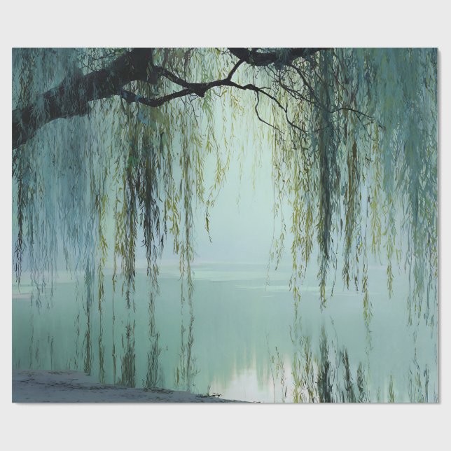 Papel De Regalo Serene Willow Tree Reflection Nature Art (4) (Superficie plana)