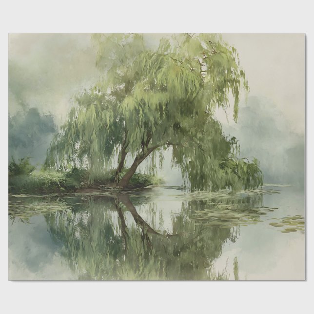Papel De Regalo Serene Willow Tree Reflection Nature Art (5) (Superficie plana)