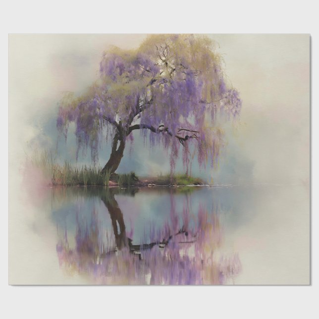 Papel De Regalo Serene Willow Tree Reflection Nature Art (6) (Superficie plana)