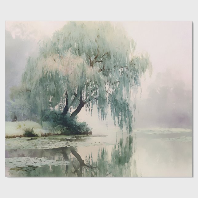 Papel De Regalo Serene Willow Tree Reflection Nature Art (7) (Superficie plana)