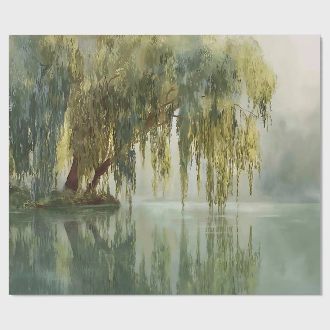 Papel De Regalo Serene Willow Tree Reflection Nature Art (8) (Superficie plana)
