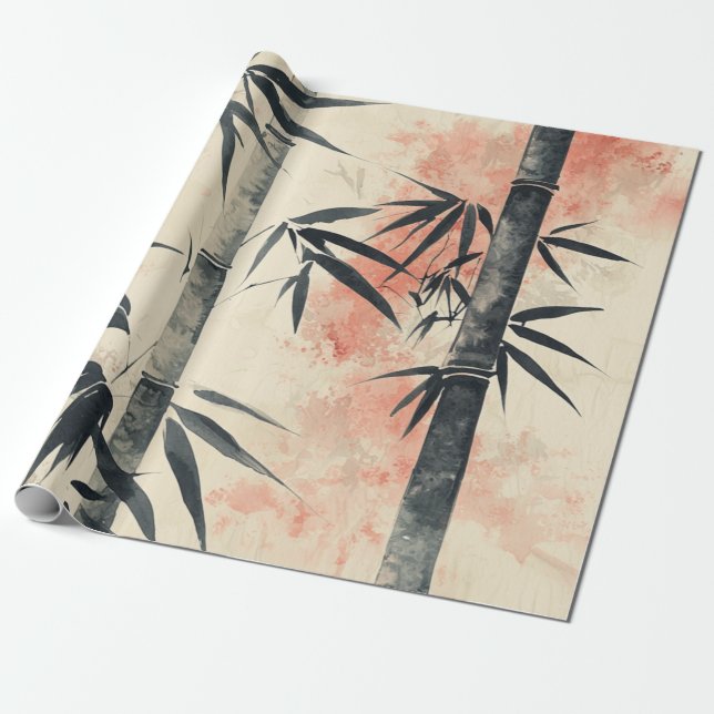 Papel De Regalo Serenidad de tinta lavada de bambú carmesí (Desenrollado)