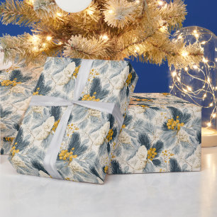 Papel De Regalo Sereno Botánico Festivo de Bayas Doradas
