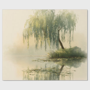Papel De Regalo Sereno reflejo del sauce en la naturaleza Arte (1)