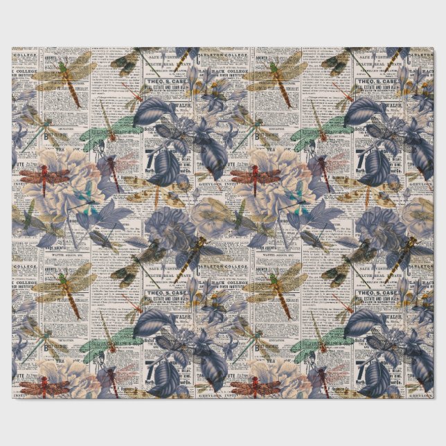 Papel De Regalo Serie Libélulas Vintage Diseño 5 (Costura)
