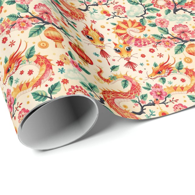 Papel De Regalo Serpent Dreams Chiness Año Nuevo (Esquina del rollo)