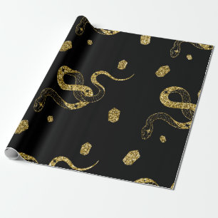 Papel De Regalo Serpiente negra dorada espeluznante Truco o trato 