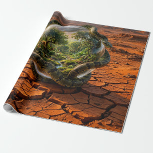 Papel De Regalo Serpiente y el Orbe de Edén Paisaje Onírico Surrea