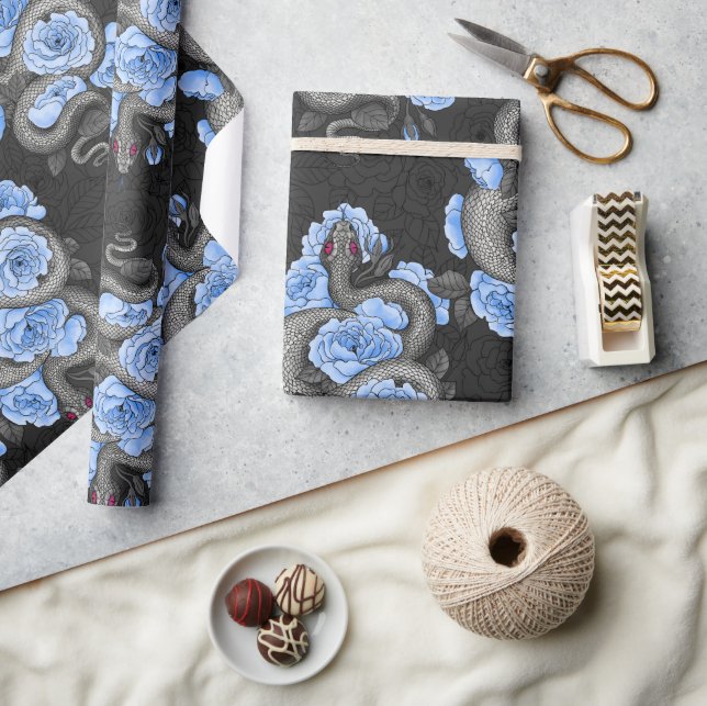 Papel De Regalo Serpientes y rosas azules (Artesanía)