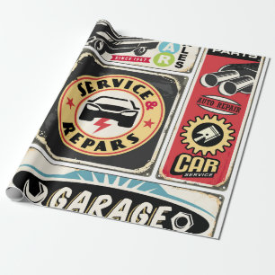 Papel De Regalo Servicio de coches y reparación de letreros retro.