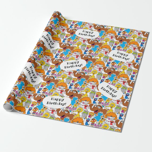 Papel De Regalo Sesame Street Pals Doodley Pattern (Desenrollado)