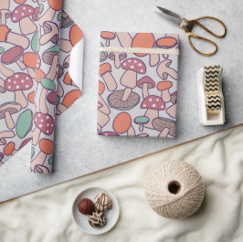 Papel De Regalo Seta Botánica Retro del Bosque Otoñal Micelio