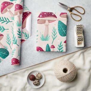Papel De Regalo Seta Carmesí Brillante y Estampado de Hoja Verde A