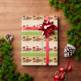 Papel De Regalo Seta Mágica de Vegetación de Jardín de Bayas Rojas