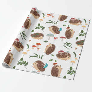 Papel De Regalo Setas de Erizo Lindas Bosque Animal del Bosque