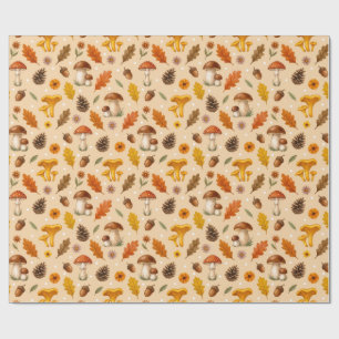 Papel De Regalo Setas y piñas de bosque otoñal envoltorio de otoño