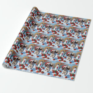 Papel De Regalo Setter Inglés Corriendo en Nieve con Sombrero de N
