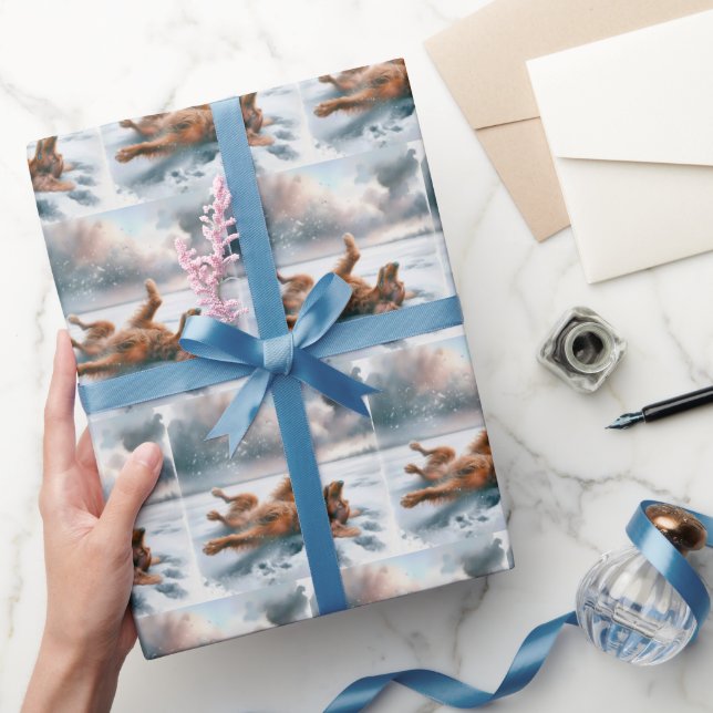 Papel De Regalo Setter irlandés arrollando en nieve (Regalar)