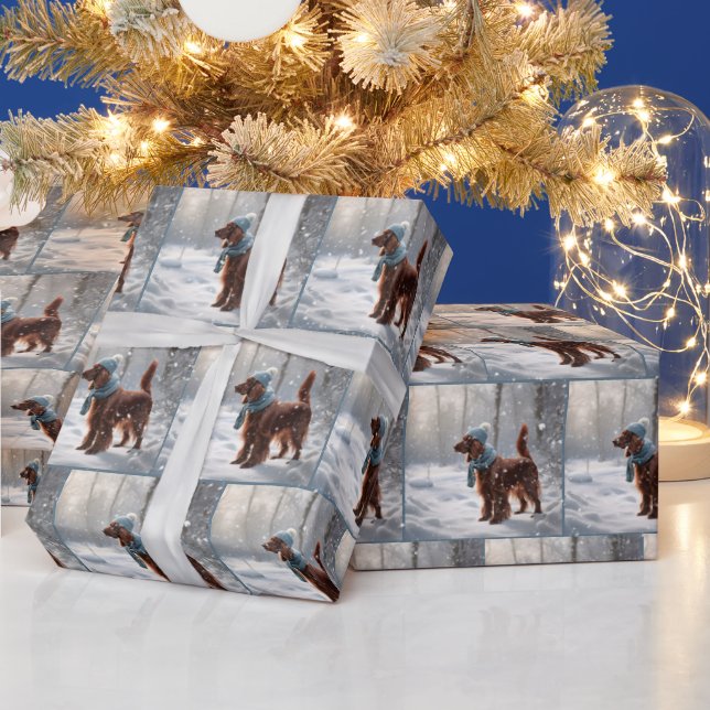 Papel De Regalo Setter Irlandés En Winter Woods (Vacaciones)