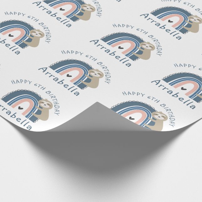 Papel De Regalo Sexto cumpleaños del Chica del arcoiris de la eslo (Esquina)