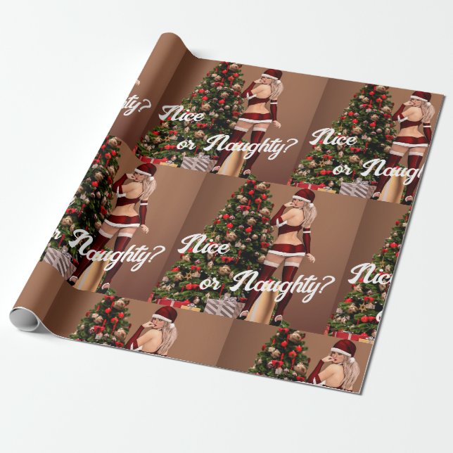 Papel De Regalo Sexy Santa Chica cerca del árbol de Navidad (Desenrollado)