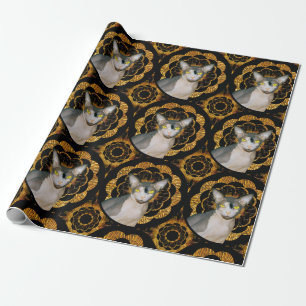Papel De Regalo Sfinx Cat Ninja Black and Gold Retro Style
