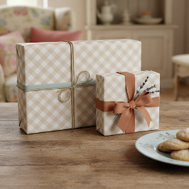 Papel De Regalo Shabby Chic Blanco Taupe Beige Marrón Gingham