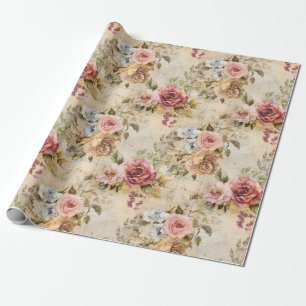 Papel De Regalo Shabby Chic Floral en Beige