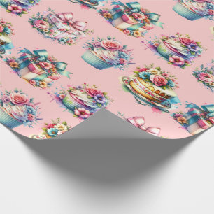Papel De Regalo Shabby Chic Floral Pink and Blue Birday