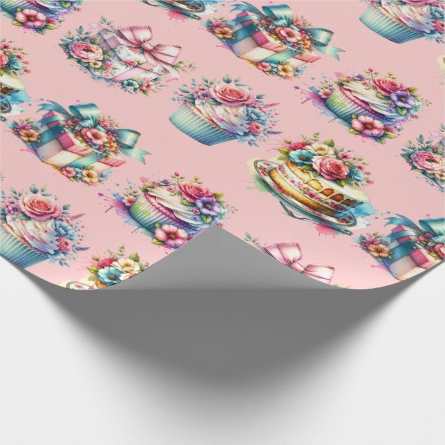 Papel De Regalo Shabby Chic Floral Pink and Blue Birday (Esquina)