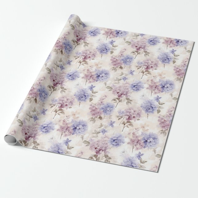 Papel De Regalo Shabby Chic Hydrangea Floral Delight (Desenrollado)