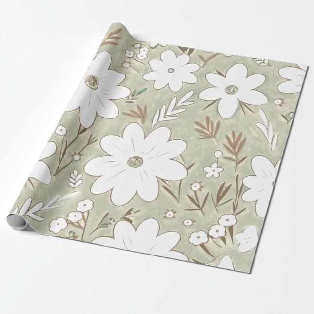 Papel De Regalo Shabby Chic Natural Stone Retro Daisy Patterado (Desenrollado)