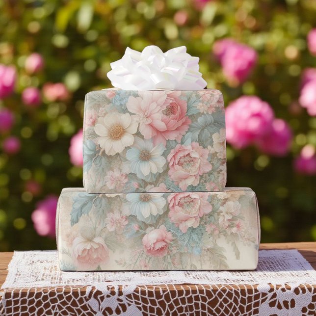 Papel De Regalo Shabby Chic Rubor Pink Sage Green Boho Rosa Floral (Subido por el creador)