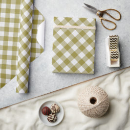 Papel De Regalo Shabby Chic White Ochre Mustard Green Gingham