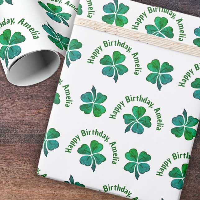 Papel De Regalo Shamrock Clover Green Happy Birday (Subido por el creador)