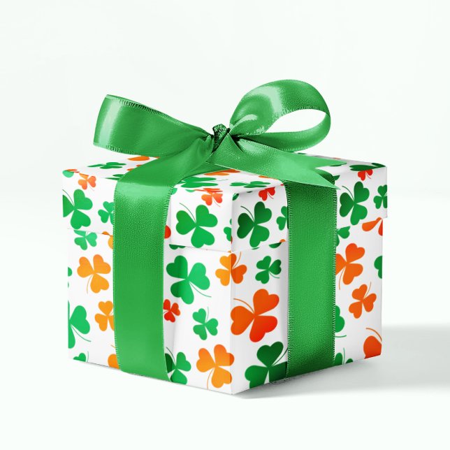 Papel De Regalo Shamrock Clover Green White Naranja bandera de Irl (Subido por el creador)
