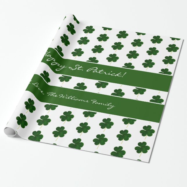 Papel De Regalo Shamrock Clover Pattern Personalizado Textos St. P (Desenrollado)