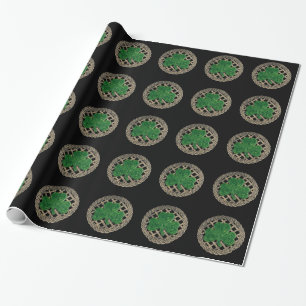 Papel De Regalo Shamrock negro sobre nudos celtas envolviendo pape