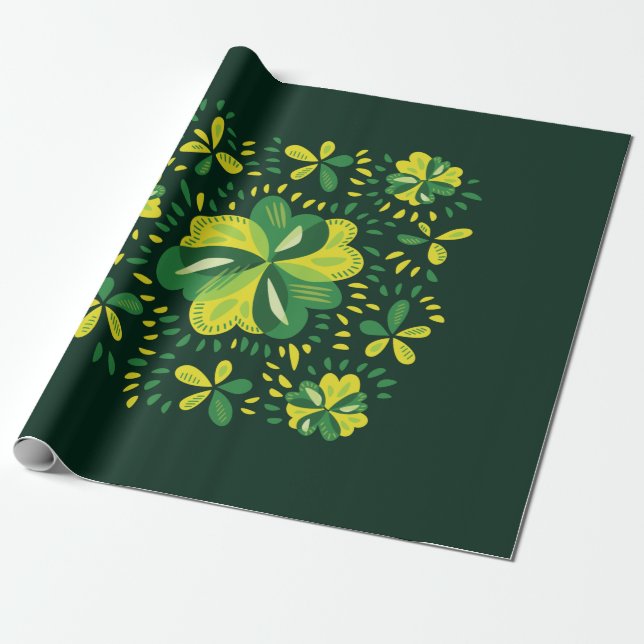 Papel De Regalo Shamrock St Patricks Day Green Clovers (Desenrollado)