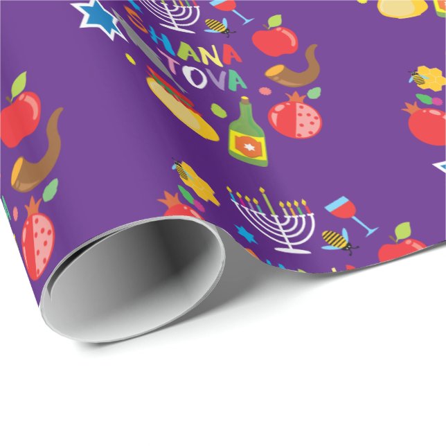 Papel De Regalo Shana Tova2 círculos - púrpura oscuro (Esquina del rollo)