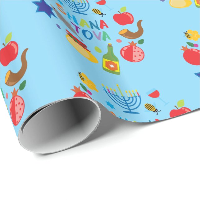 Papel De Regalo Shana Tova 2.1 círculos - azul bebé (Esquina del rollo)