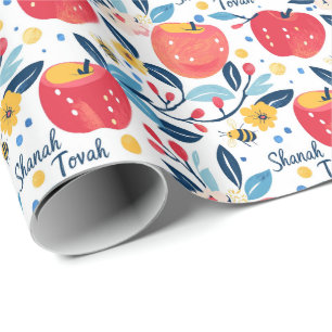 Papel De Regalo Shana Tova con manzanas y abejas