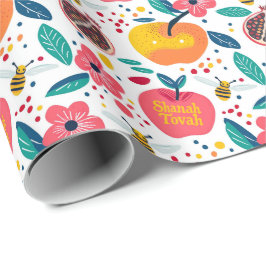 Papel De Regalo Shana Tova con manzanas y abejas